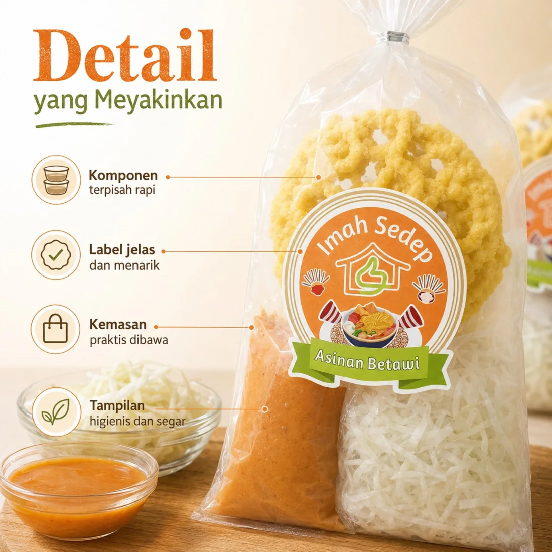 Detail kemasan Asinan Betawi Imah Sedap yang rapi dan praktis.
