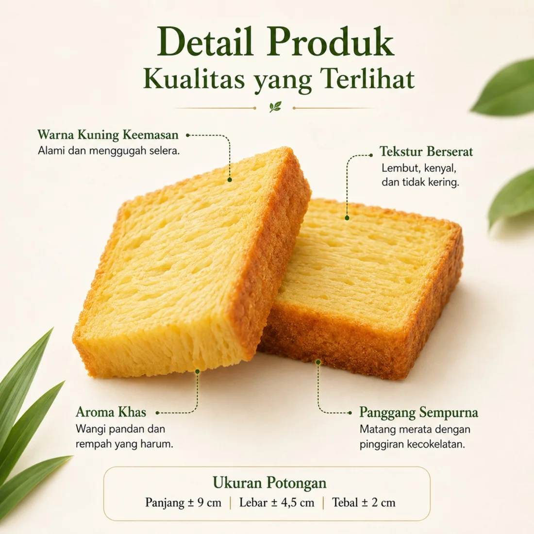 Detail tekstur Ghanis Bika Ambon Bogor yang berserat dan keemasan.